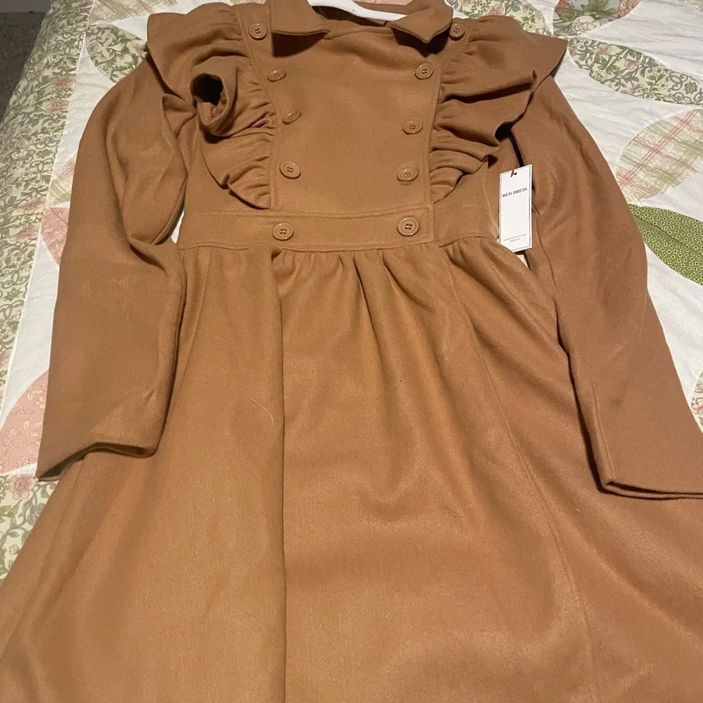 Aura Exaggerated Ruffled Double Breasted Coat Camel NWT SMALL Red dress Botique - Picture 6 of 9